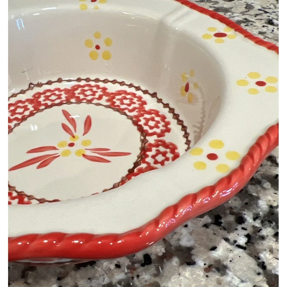 Set Of 2 Temp-Tations Old World Red 12 Oz Baking Dish PPP-SQ-941596 Scalloped 7